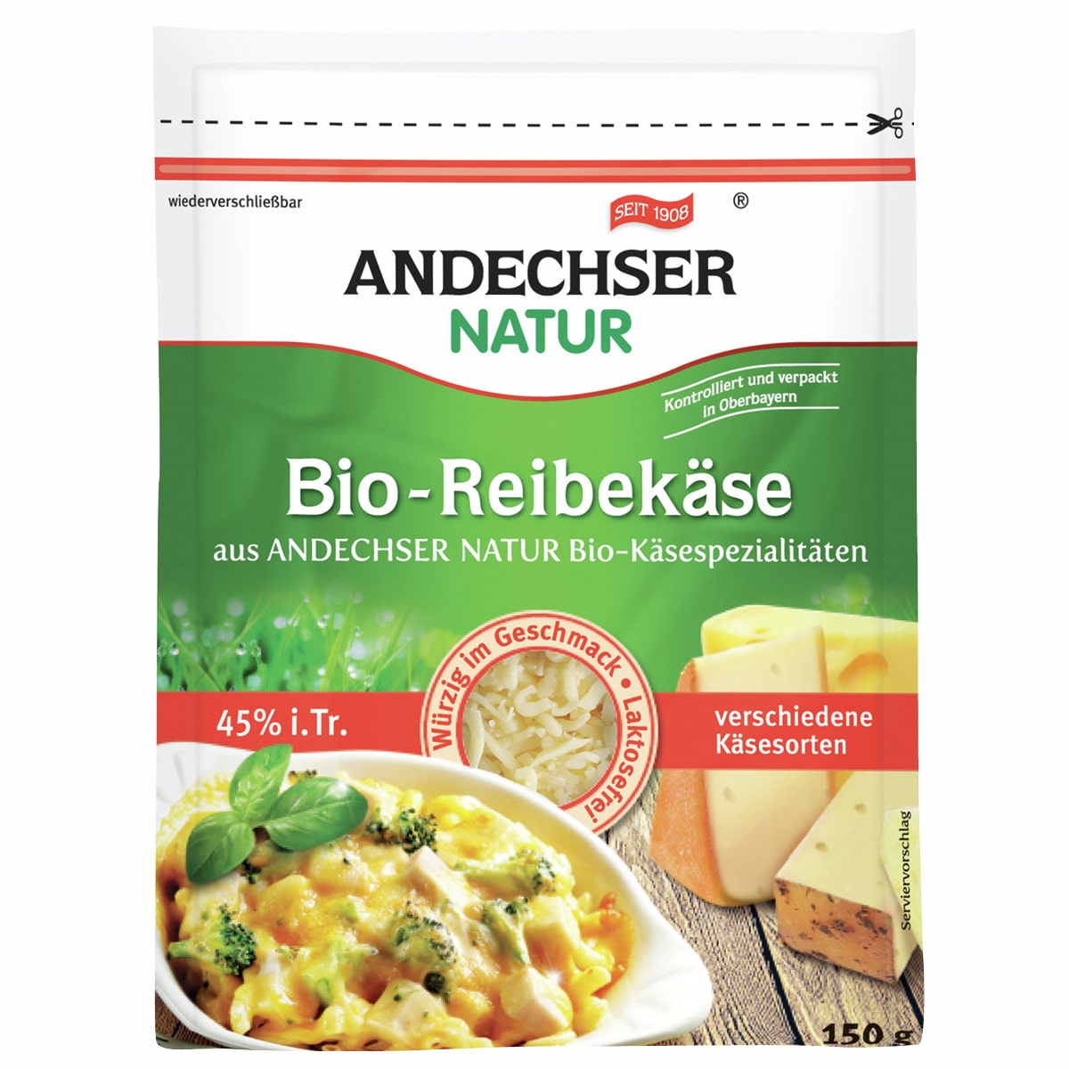 Andechser Natur Reibekäse 45% 150g Bio